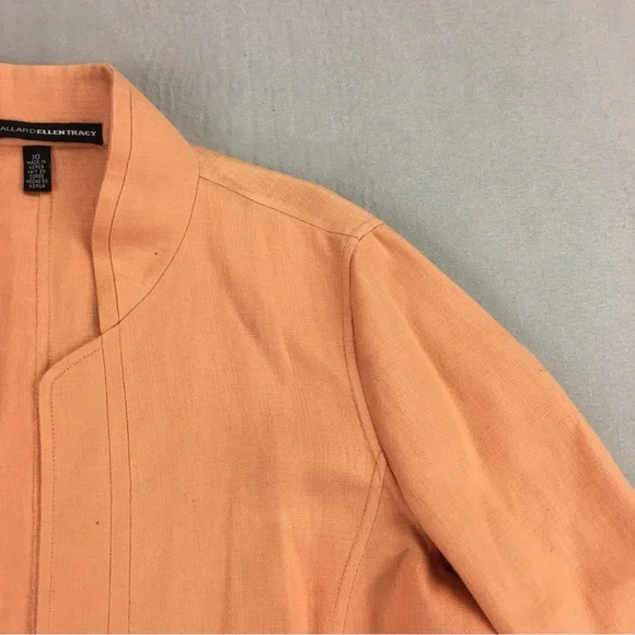 Linda Allard Ellen Tracy Linen Jacket Women's Size 10 Open Front Lined  Salmon - Picture 6 of 13